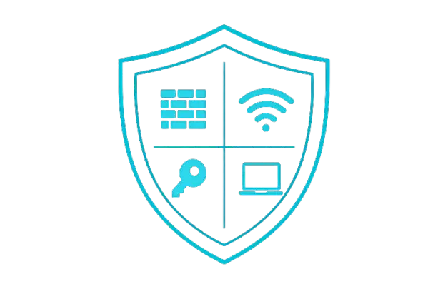 Blue cybersecurity shield icon illustrating network, firewall, and endpoint protection for patch management.