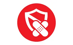 Red shield icon with a bandage symbol, representing patch management and cybersecurity protection